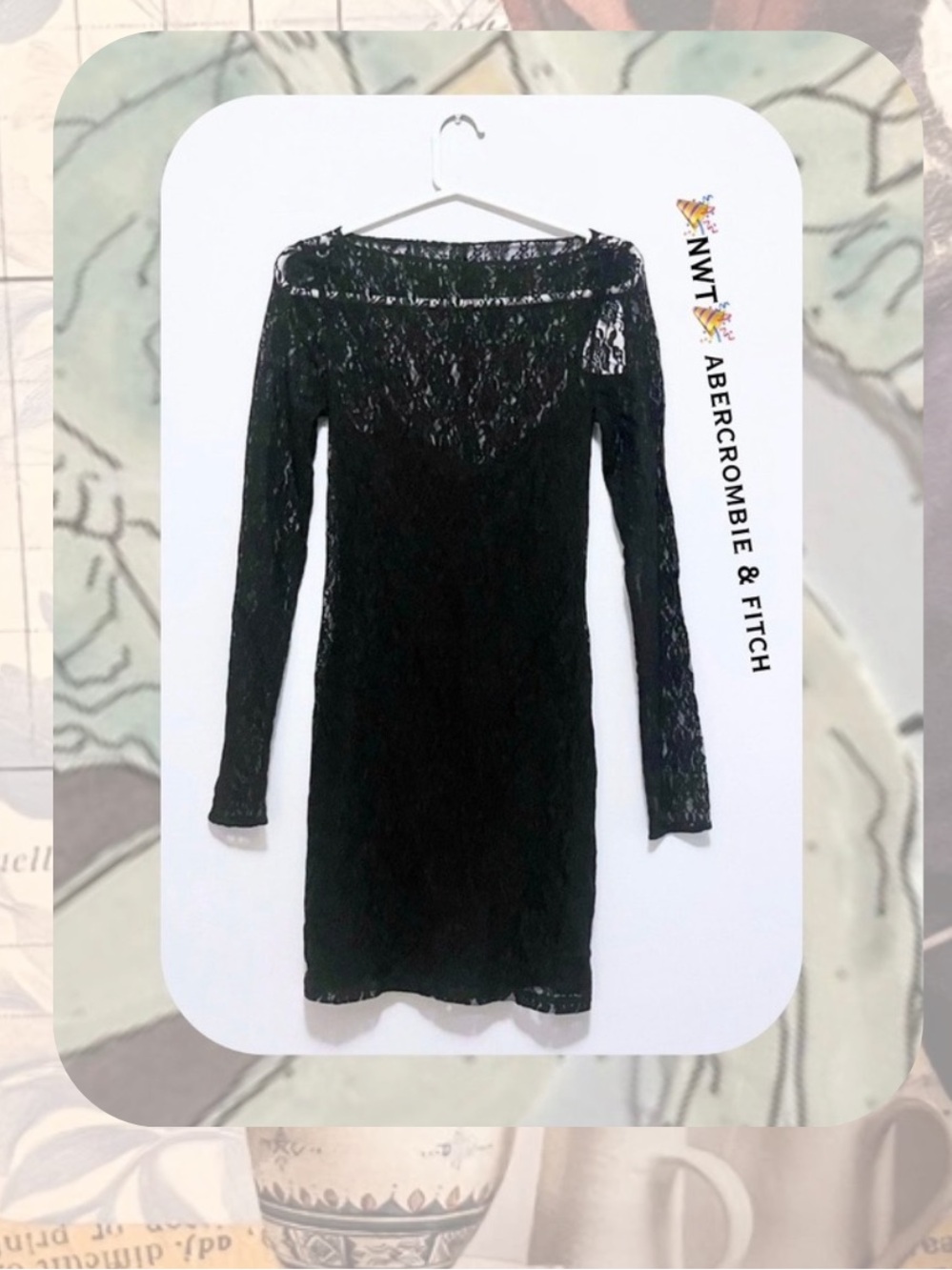 🎉Abercrombie & Fitch Long Sleeve Black Lace Mini Dress with Lining